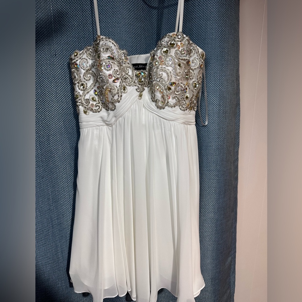 Dave & Johnny White Beaded Prom Dress